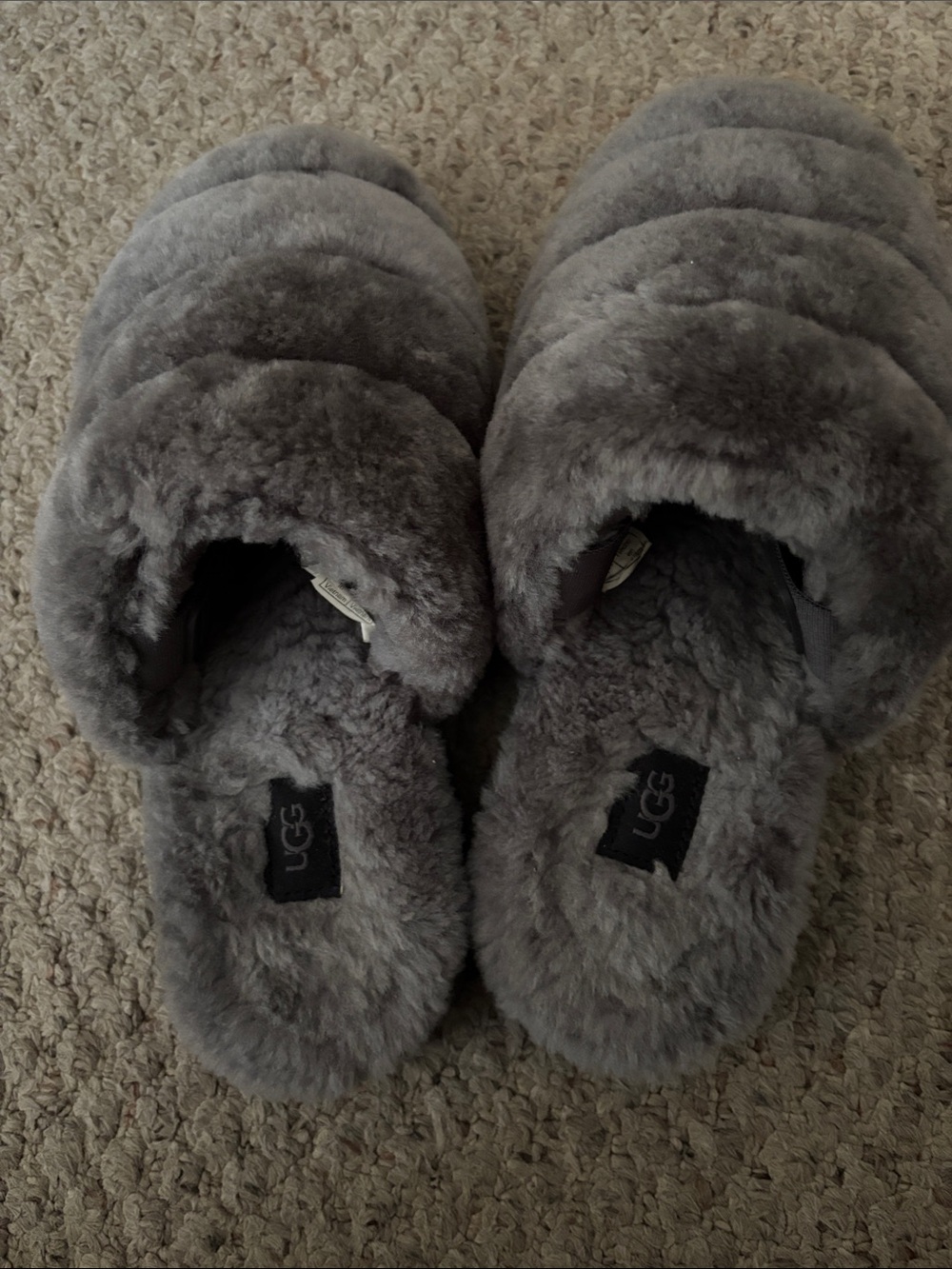 UGG Grey Plush Shearling Slide Slippers